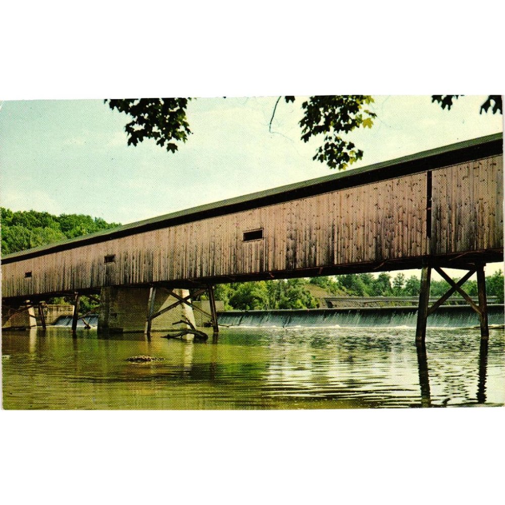 Covered Bridge Harpersfield Ohio Postcard Travel Souvenir Unposted Vintage